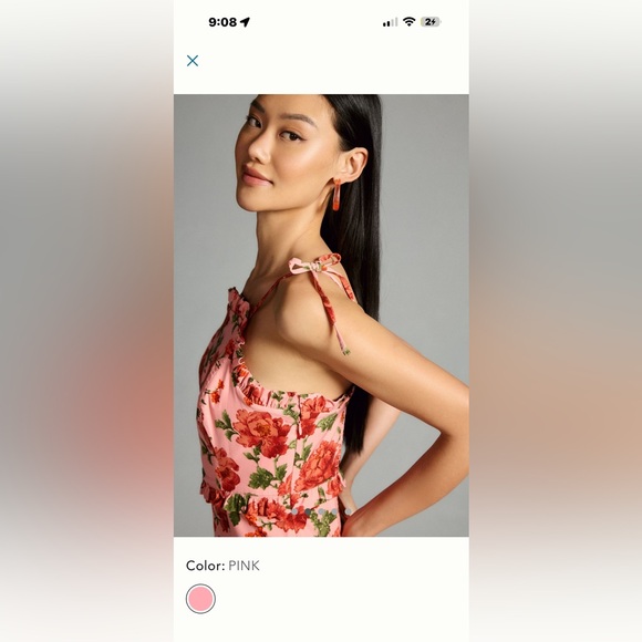 Anthropologie Rosette Pink and red ruffled peplum halter dress - Picture 2 of 9